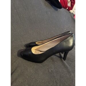 Alex Marie Women's Black High Heel Open Toe Size 8 Leather Dress Shoes 2 Inch